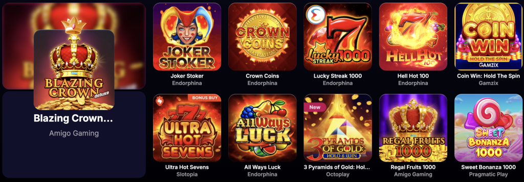 Asortyment gier NVCasino